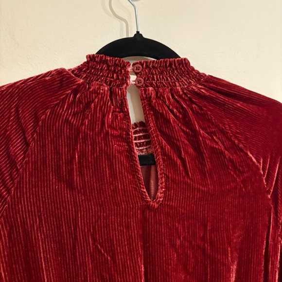 Bella Dahl Ribbed Silk Blend The Ruby Velvet Smocked Raglan Mini Dress Sz Small - Picture 9 of 11